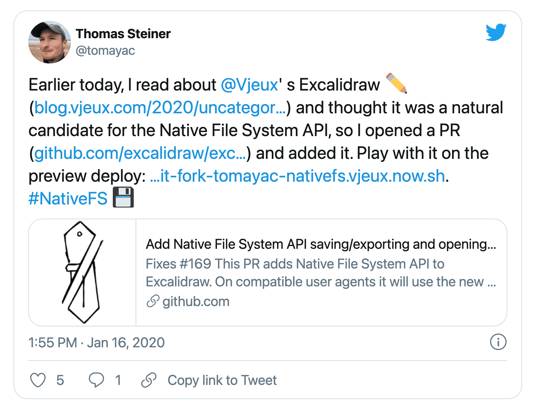 Tweet from Thomas Steiner (tomayac)