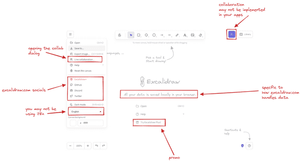 Customized parts of the Excalidraw UI